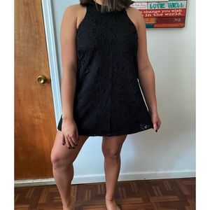 High neck black Lace mini dress